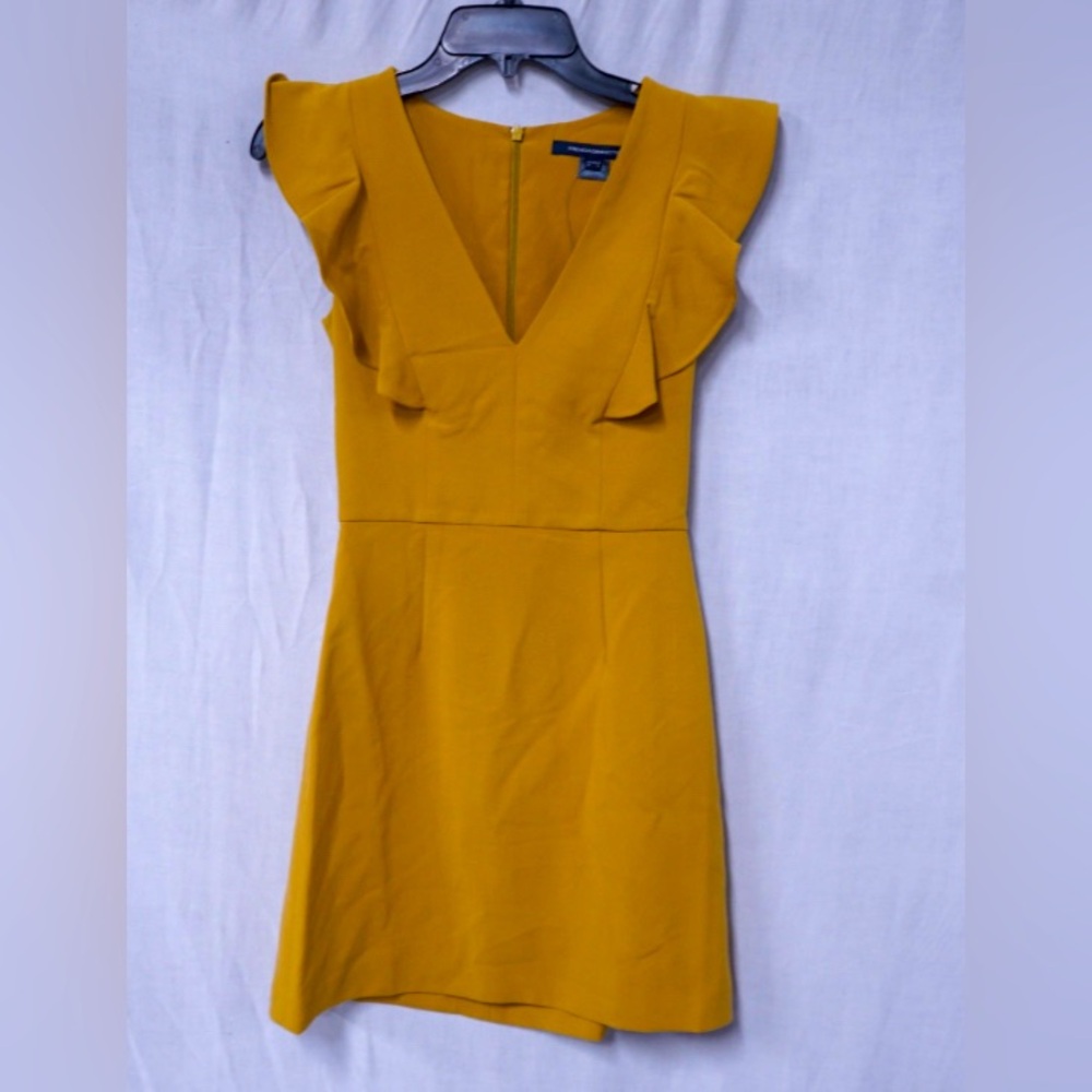 Yellow French Connections Summer Whisper Ruffle Vneck Dress